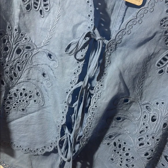 Free People Blue Tie Front Embellished Blouse - Picture 3 of 5